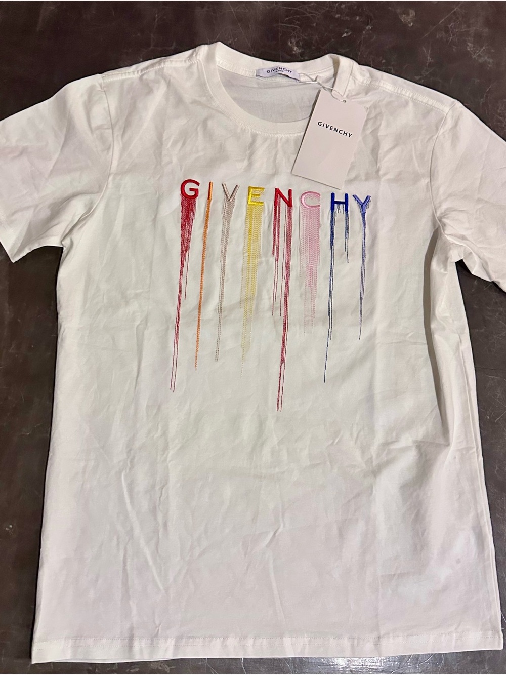 Givenchy White Rainbow-Drip Logo Tee